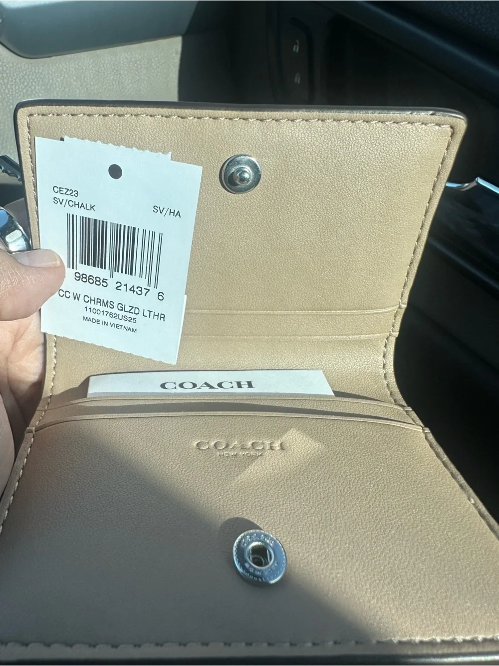 Coach White Leather Card Case with Red Cherry Charm and Key Charm - New